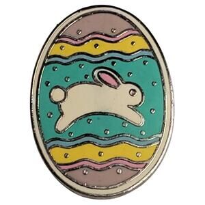 Hallmark Easter Lapel Pin Bunny Rabbit in Easter Egg 1.25" Vtg Signed